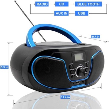 Портативный CD-плеер Boombox с Bluetooth, FM-радио, USB, AUX-IN, черный