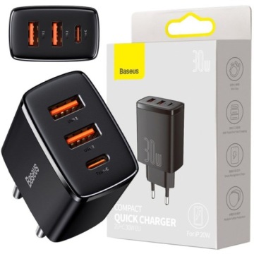 BASEUS ŁADOWARKA SIECIOWA 3XUSB PD QC 3.0 30W