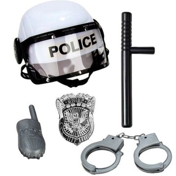 ZESTAW POLICYJNY KASK PAŁKA KAJDANKI ODZNAKA 5 EL