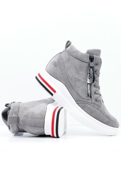 Botki damskie na koturnie 6cm suwaki BUTY SPORTOWE SNEAKERSY WYSOKIE SZARE