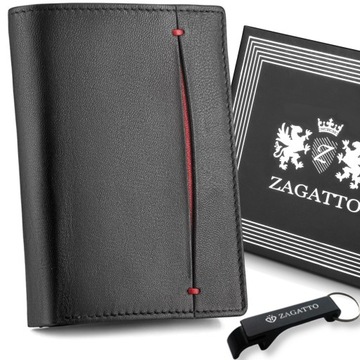 Portfel męski skórzany pionowy czarny elegancki ochrona kart RFID ZAGATTO