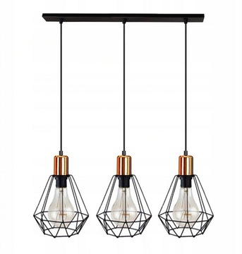 LAMPA Wisząca Loft Retro Edison 3 Cu Listwa Linki3