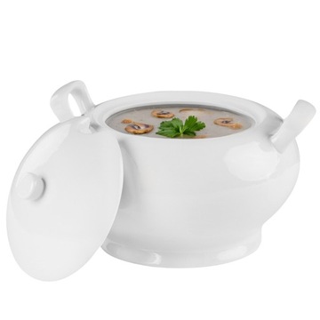 BIAŁA WAZA DO ZUPY ROSOŁU NA ZUPĘ 2,5L PORCELANOWA Z POKRYWĄ