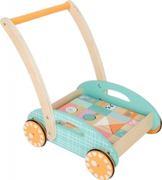 DREWNIANY CHODZIK PASTELOWY PCHACZ Z KLOCKAMI SMALL FOOT