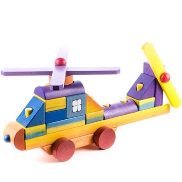 Drewniany Helikopter z klocków Duży Kolorowy