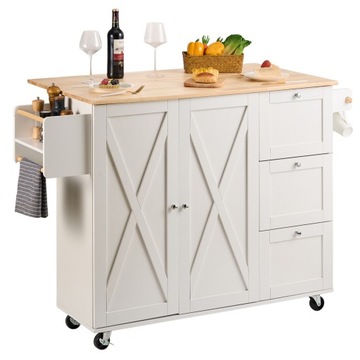 Wyspa Kuchenna na Kółkach 143x68x99cm Drewno
