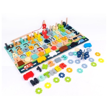 MONTESSORI TRENING MÓZGU PUZZLE RYBKI CYFRY LITERY