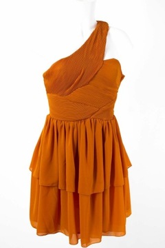 H&M sukienka mini pomarańczowa gorsetowa falbanki baskinka wesele drapowana