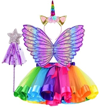 STRÓJ WRÓŻKA MOTYL KARNAWAŁOWY NA BAL JEDNOROŻEC ZESTAW MAGICZNY SKRZYDŁA