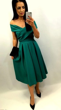 Sukienki na Wesele Marilyn Monroe Midi Rozkloszowana Elegancka Zielona M