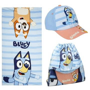 PIESEK BLUEY RĘCZNIK KĄPIELOWY CZAPKA WOREK ZESTAW PLAŻOWY