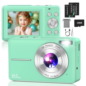 APARAT CYFROWY FOTOGRAFICZNY HD 1080P 44MP FUNKCJA NAGRYWANIA + KARTA 32GB