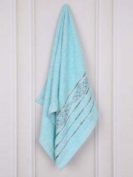 Полотенце хлопковое синее с декоративной вышивкой, серая вышивка 48х100 см х2