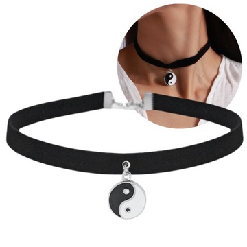 CHOKER NASZYJNIK CZARNY TASIEMKA RZEMYK YIN YANG