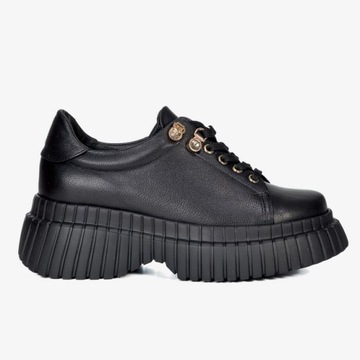 Sneakersy Damskie Karino 5077 Czarne Półbuty Buty Skórzane 39