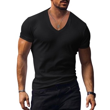 T-shirt V-neck jednolity kolor casual T-shirt z krótkim rękawem