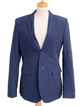 Marynarka H&M Slim Fit Granatowa Kropki Groszki 50 Blezer