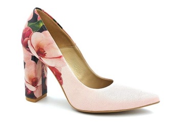 Piękne pantofle na słupku 10 cm różowe magnolie 42