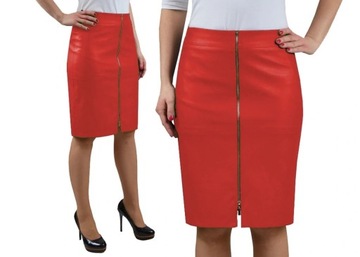 OŁÓWKOWA SPÓDNICA SKÓRZANA ZAMEK CZERWONA r.46