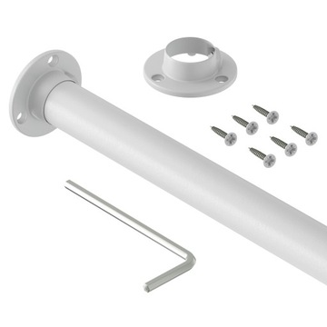 Biały drążek meblowy fi/25 mm do szafy 200 cm + 2 rozety