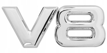 EMBLEMAT znaczek V8 METALOWY CHROM samoprzylepny ZNACZEK 7,5X3,1 cm