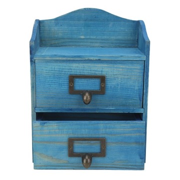 Деревянный органайзер для косметики, синий ретро-дизайн, 3 слоя, большой