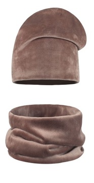 KOMPLET CZAPKA BEANIE TUBA KOMIN WELUROWY AKSAMIT