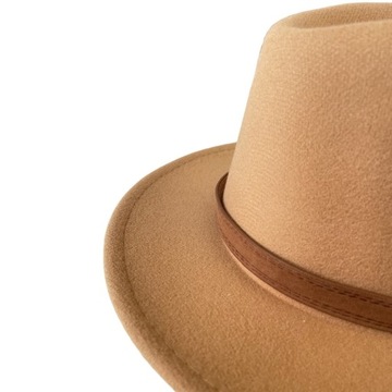 Kapelusz panama fedora filcowy elegancki damski męski beżowy pasek unisex