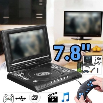 Портативный 7,8-дюймовый DVD-плеер, мини-экран HD, поворачиваемый на 270°, телевизор