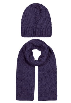 SZALIK SZAL CZAPKA BEANIE KOMPLET DAMSKI KOBIECY 10% WEŁNY FIOLET FIOLETOWY