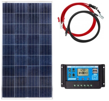 ZESTAW PANEL SOLARNY FOTOWOLTAICZNY 180W 12V REGULATOR 10A KABLE 4M