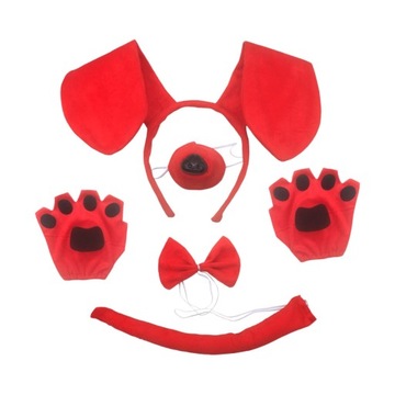 Opaska z uszami psa i muszka z długim ogonem dla psa w kolorze czerwonym bez sukienki