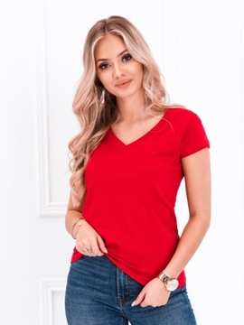 T-shirt damski basic 100% bawełna 002SLR czerwony XXL