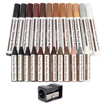 Duży zestaw naprawczy do paneli, mebli, drewna, 25 elementów, wosk + marker