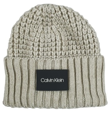 CALVIN KLEIN SZARO-BEŻOWA CZAPKA BEANIE