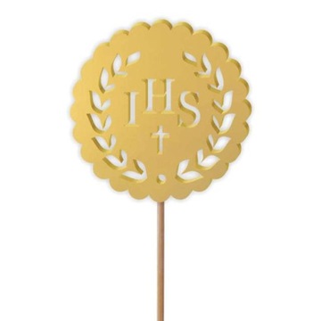 TOPPER plexa NA TORT złoty IHS komunia HOSTIA laur