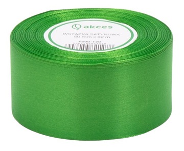 SATYNOWA Wstążka tasiemka ZIELONA 50mm 32m szeroka WIELKANOC 5cm kokardy