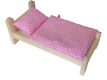 ŁÓŻKO DLA LALKI ŁÓŻECZKO DREWNIANE +POŚCIEL