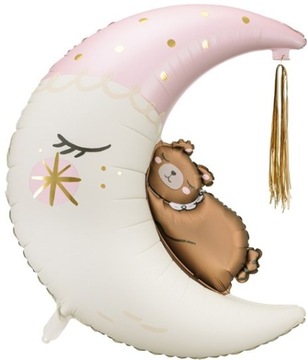 BALON FOLIOWY MIŚ NA RÓŻOWYM KSIĘŻYCU MISIU BABY SHOWER DLA DZIEWCZYNKI HEL