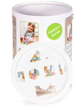 DREWNIANE KLOCKI Z SORTEREM KSZTAŁTÓW WIADERKO 100 SZT ECOTOYS