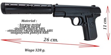 TOKAREV TT REPLIKA BRONI ASG Pistolet METALOWY Kulki TŁUMIK GRANAT 2 tarcze