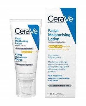 CeraVe Krem Nawilżający do Twarzy, Skóra Normalna i Sucha z SPF 50 52ml