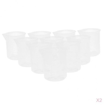 20 szt. 50 ml plastikowych, przezroczystych kubków miarowych z podziałką, zlewek do laboratorium