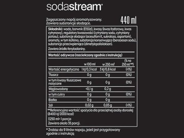 2x СИРОП КОНЦЕНТРАТА С НУЛЕМ САХАРА ДЛЯ НАСЫЩЕННОГО НАПИТКА SODASTREAM 9 Л, 440 мл