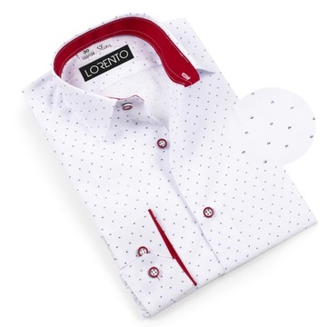 KOSZULA CHŁOPIĘCA biała wzory elegancka 86 SLIM PL