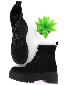 GLANY BOTKI NA PLATFORMIE ZAMSZOWE BUTY SZNUROWANE CZARNE 41