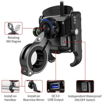 Универсальный держатель для мотоцикла + USB QC 3.0