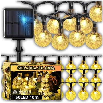 GIRLANDA SOLARNA OGRODOWA 50 LED 10 METRÓW LAMPKI SOLARNE ŻARÓWKI NA BALKON
