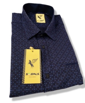 МУЖСКАЯ ТЕМНО-СИНЯЯ УЗОРЧАТАЯ РУБАШКА SDN 610K ВОРОТНИК 41/42 РАЗМЕР: L