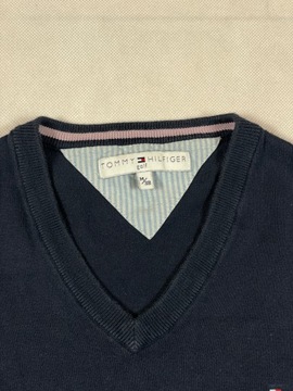 Tommy Hilfiger Sweterek Damski V neck Granat Logo Unikat Klasyk M